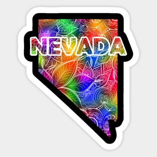 Colorful mandala art map of Nevada with text in multicolor pattern Sticker